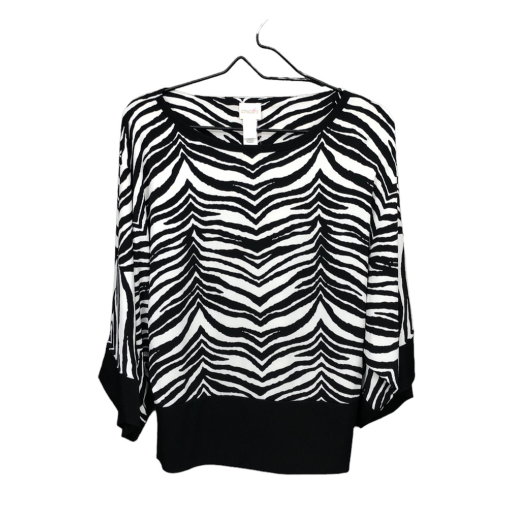 Chico's Women's Knit Kit Classic Zebra Top Blouse Size 0/S/4 Flowing Sleeves - Picture 2 of 9